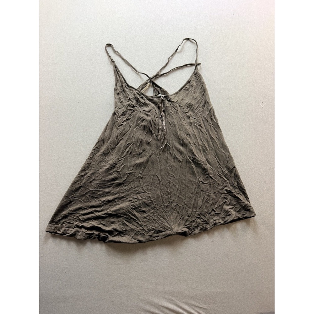 Phanuel Tank Dress Womens L Gray Good Crinkle Spaghetti Strap A Line Tie Front